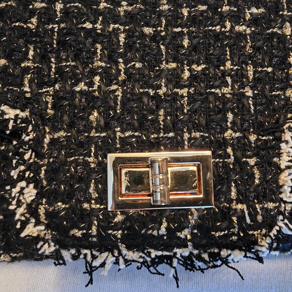 Anthropologie Cristina Sabatini Black White Gold Tweed Brielle Bag Clutch GUC. - Picture 4 of 16